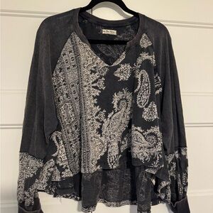 We The Free Charcoal and Cream Bandana Top